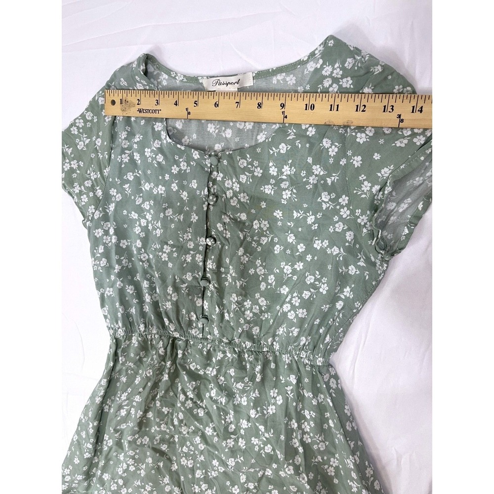 Passport Green V-Neck Tiered Dress White Ditsy Flowers M - Picture 5 of 9